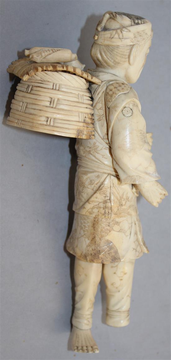 Three Japanese bone and ivory sectional figures, early 20th century, 24.5cm - 17.5cm, losses